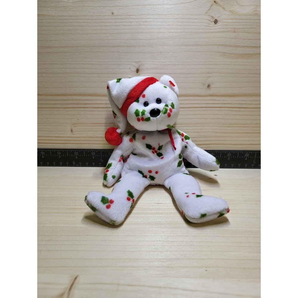 Ty 1998 HOLIDAY TEDDY BEAR - Holly-stache ERROR - RARE!